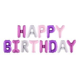 14'' HAPPY BIRTHDAY - ΜΩΒ-ΡΟΖ Foil μπαλόνια (13τμχ)