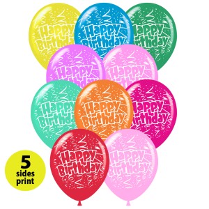 Μπαλόνια Latex 12"  - Happy Birthday confetti (5 πλευρές εκτύπωση)