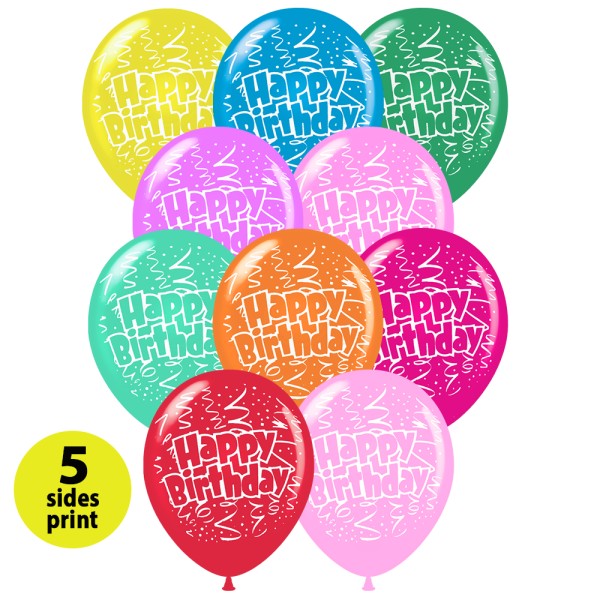 Μπαλόνια Latex 12"  - Happy Birthday confetti (5 πλευρές εκτύπωση)