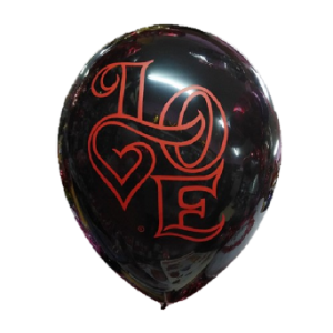 Latex μαύρα μπαλόνια 12'' τυπωμένα κόκκινο LOVE