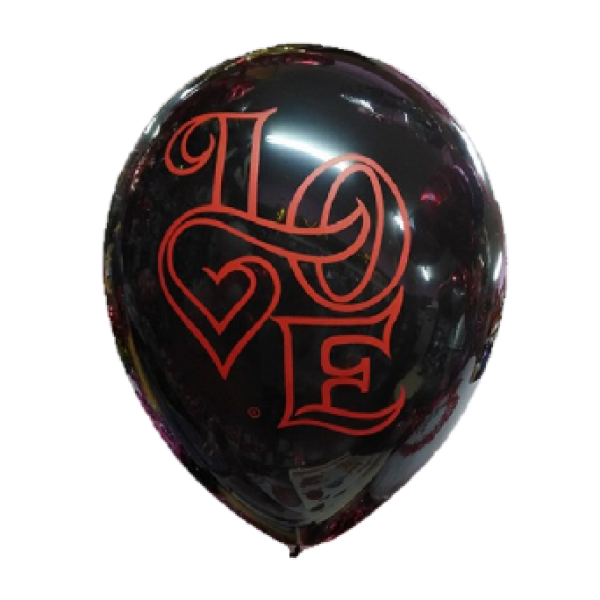 Latex μαύρα μπαλόνια 12'' τυπωμένα κόκκινο LOVE